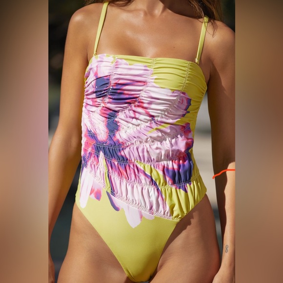 Anthropologie Green and Pink Floral Swimsuit - Picture 2 of 4